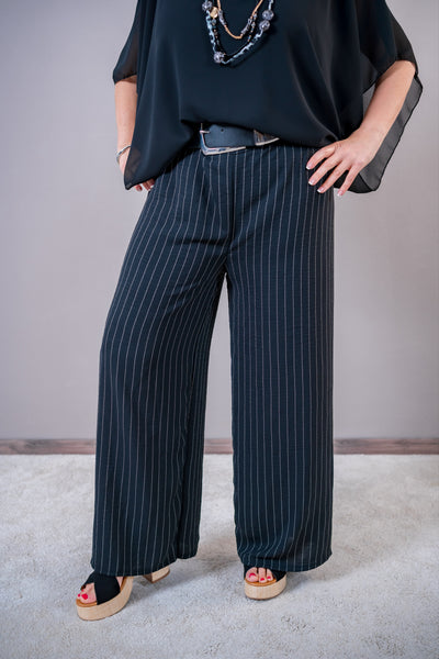 Schwarze Nadelstreifen-Palazzo-Hose