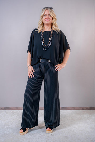 Chiffon-Bluse mit Fledermausärmel, schwarz