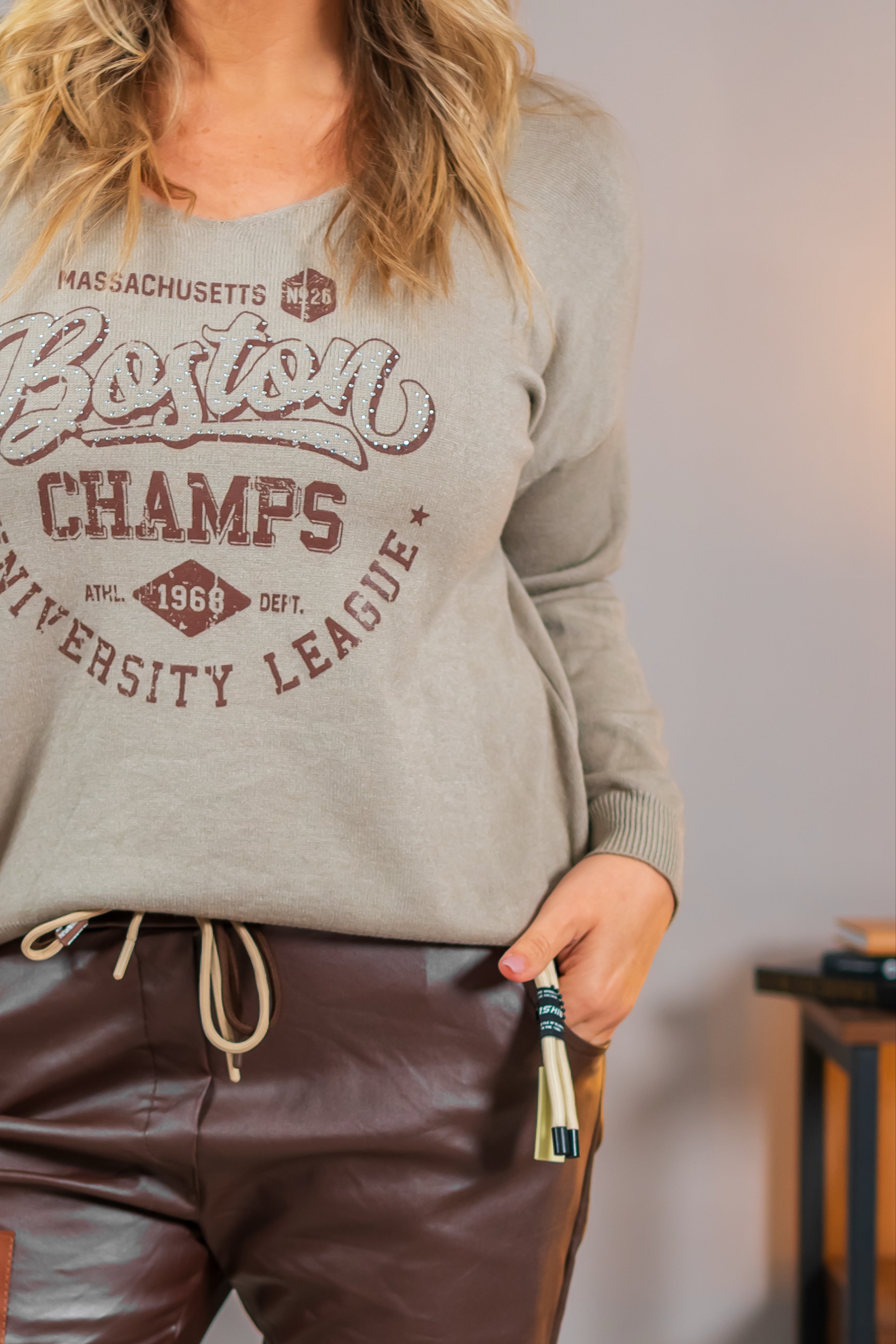 Feinstrick-Pullover mit Print, taupe