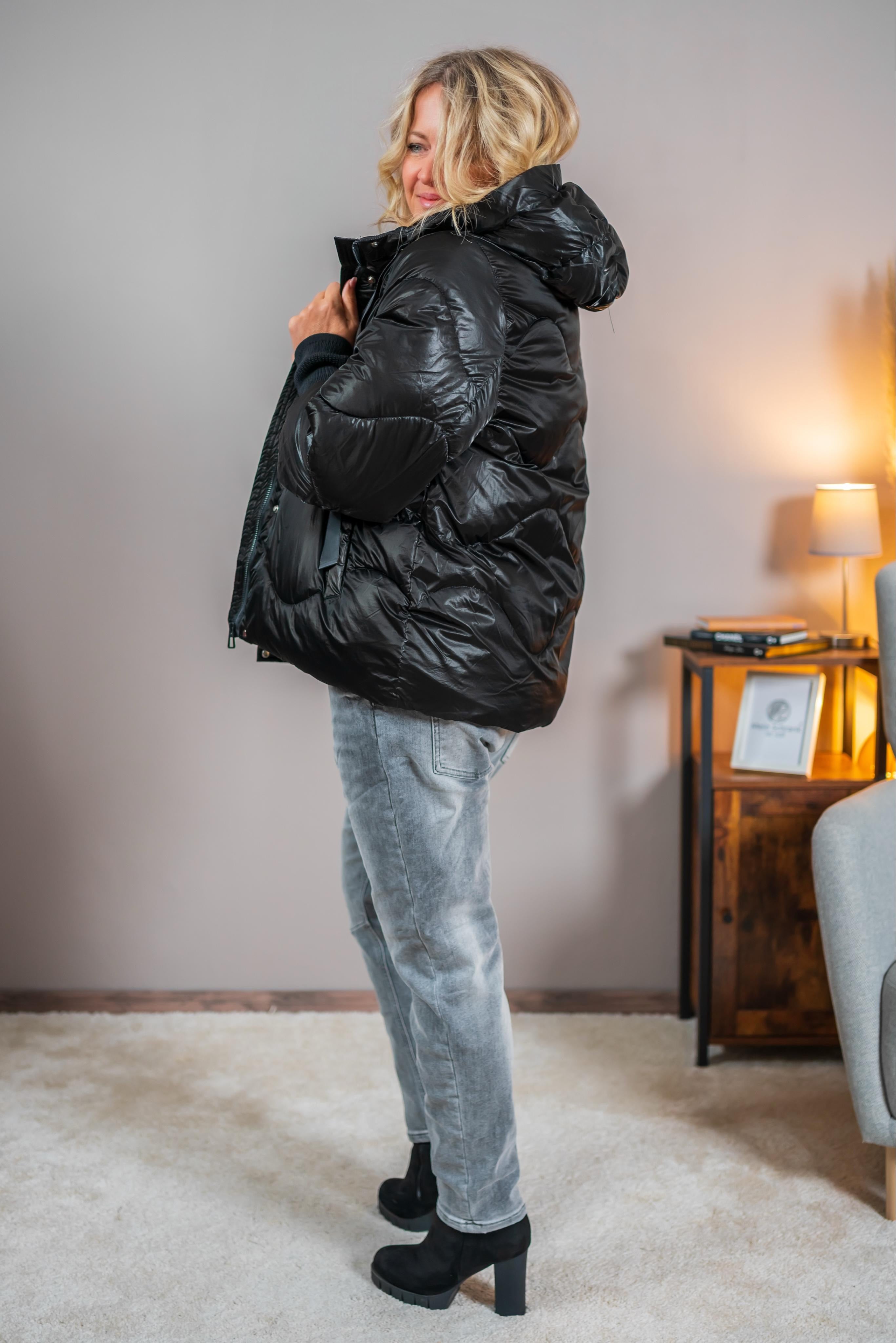 Oversize Steppjacke, schwarz