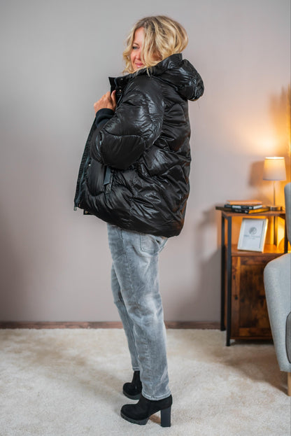 Oversize Steppjacke, schwarz