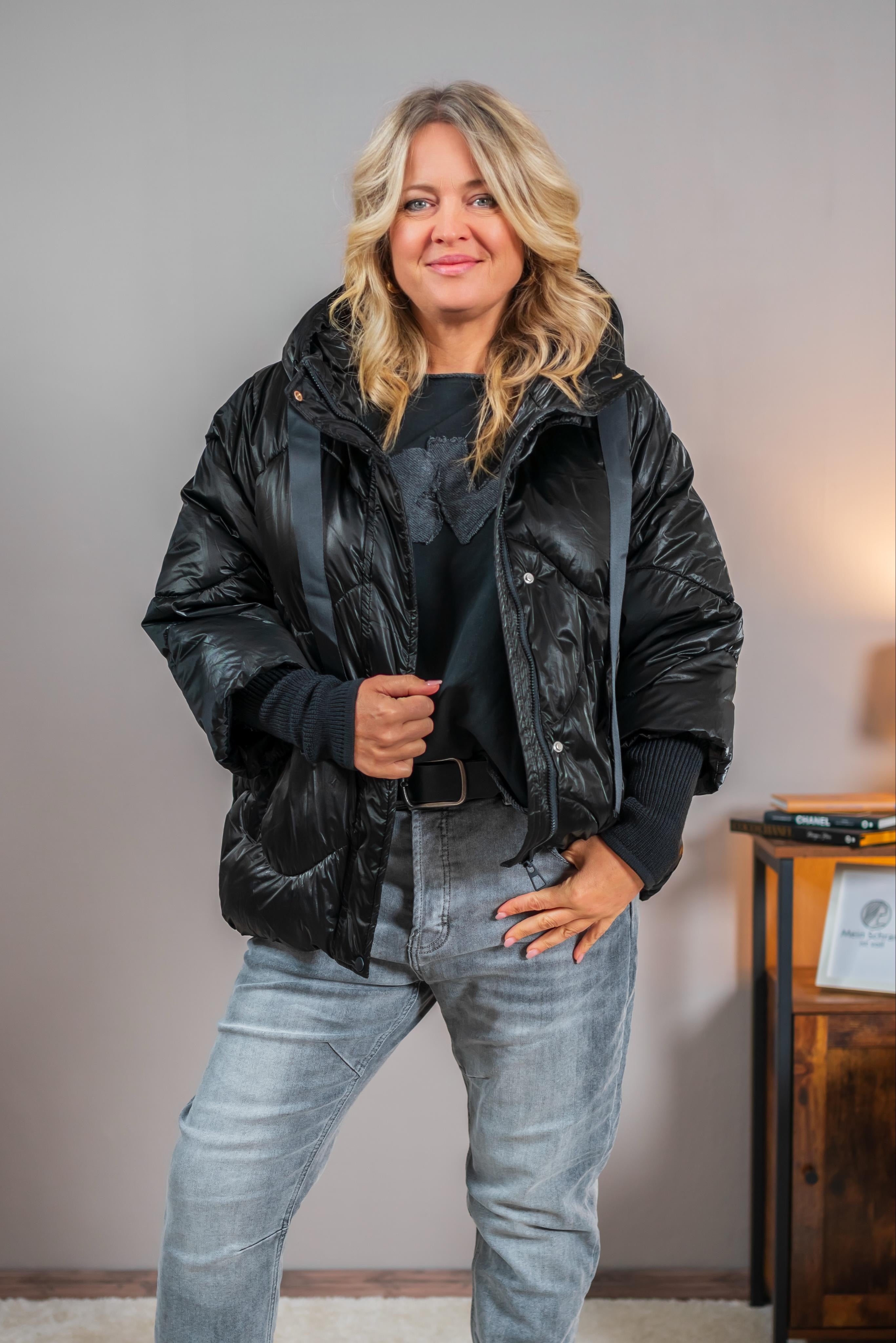 Oversize Steppjacke, schwarz