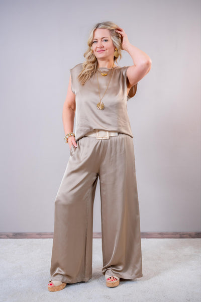 Elegante Satin-Hose, taupe