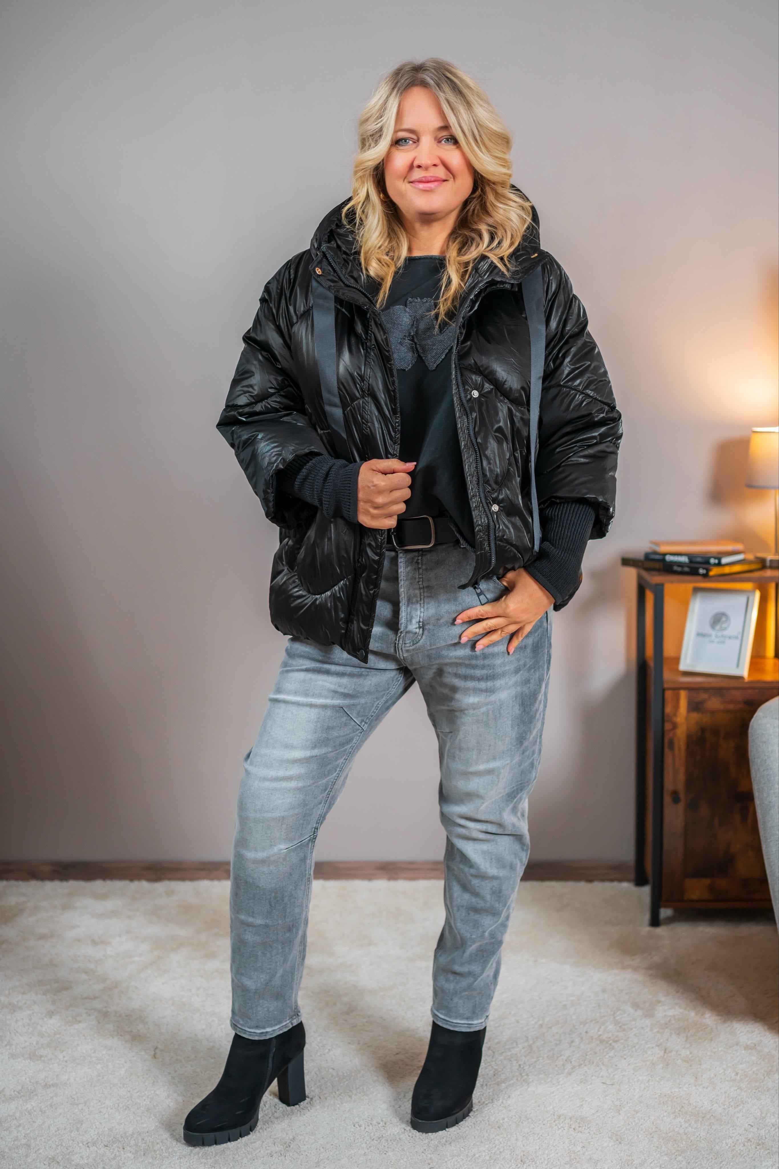 Oversize Steppjacke, schwarz