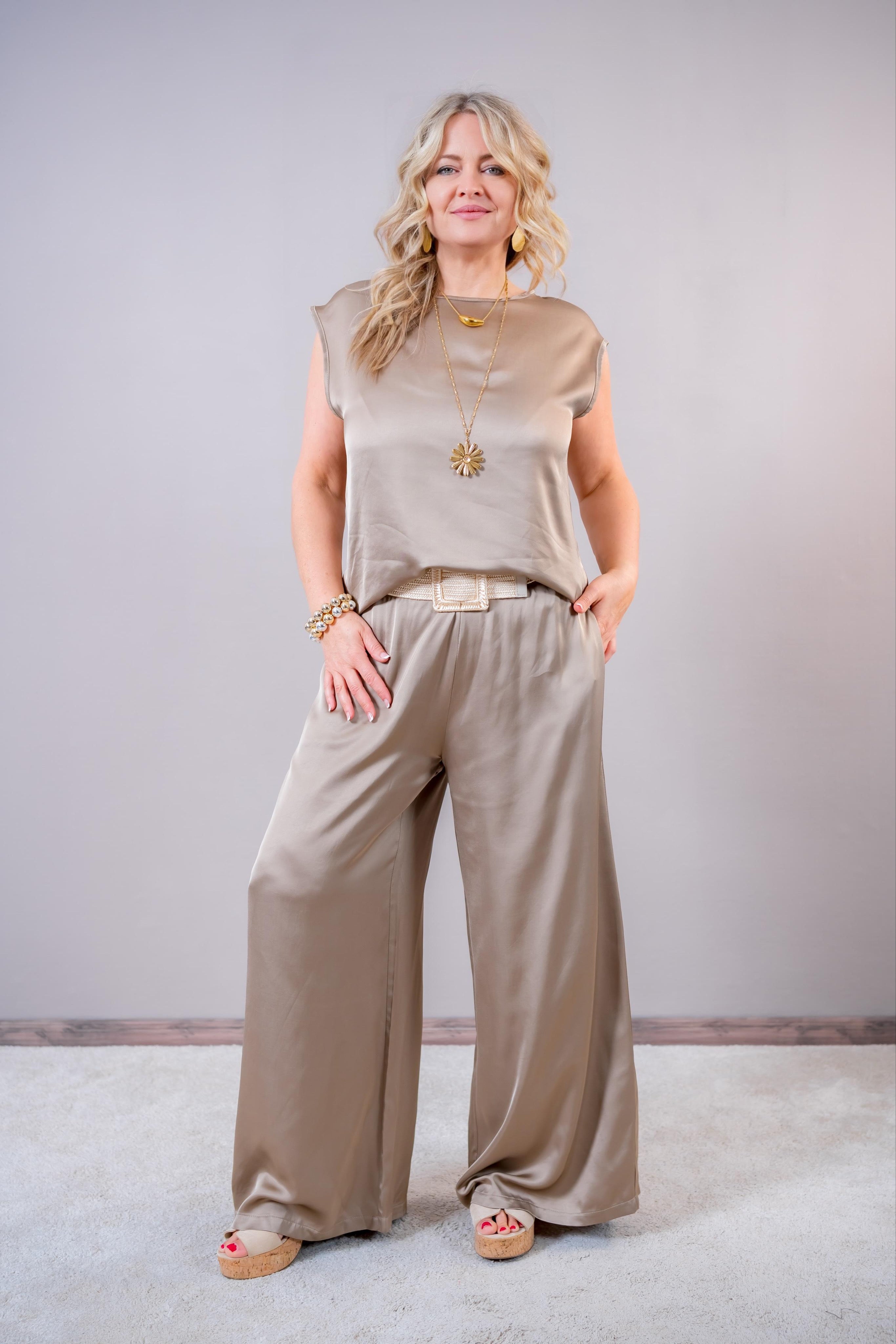 Elegantes Satin-Blusenshirt, taupe