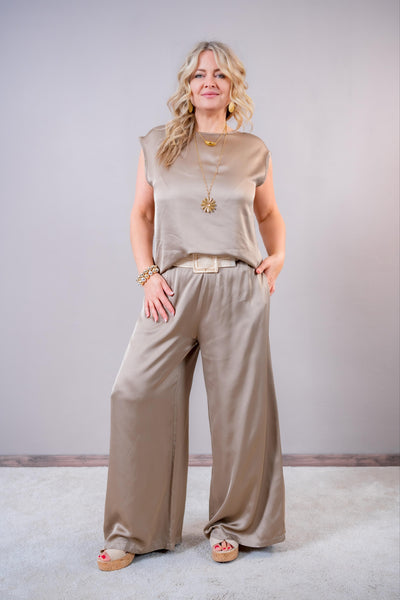 Elegantes Satin-Blusenshirt, taupe