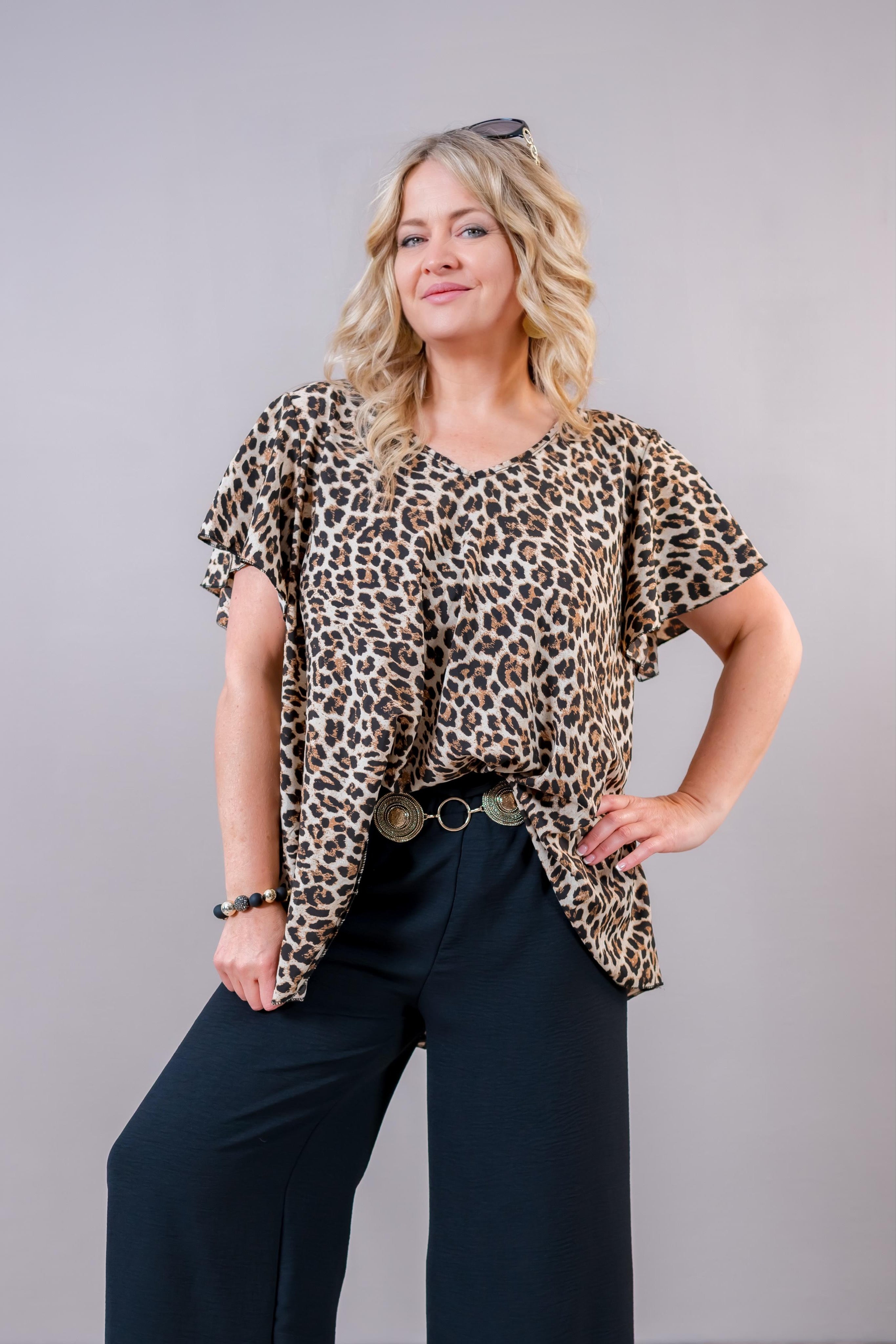Oversize Tunika mit Leo-Muster, beige