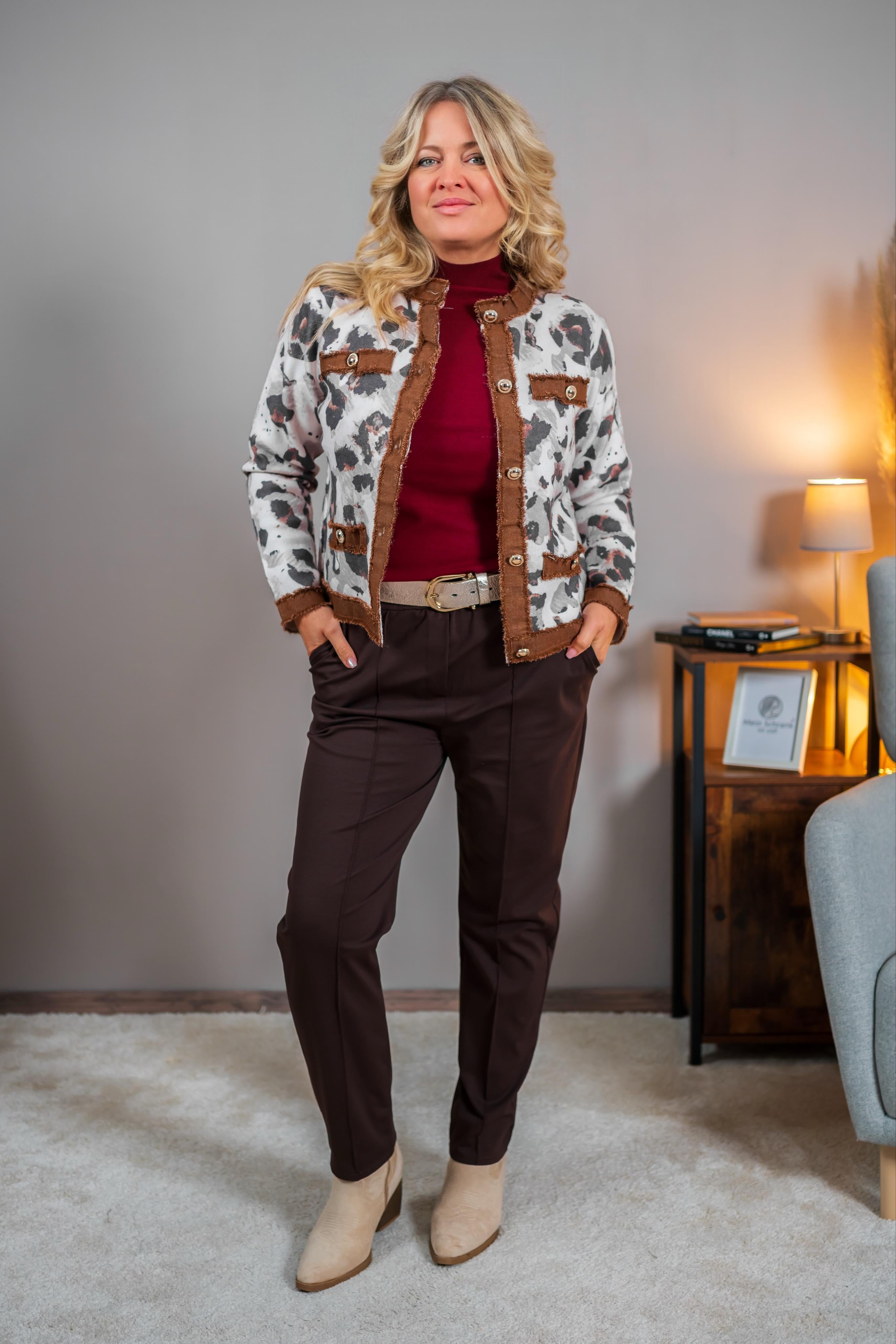 Jacke mit Animal-Print und Kontrastdetails