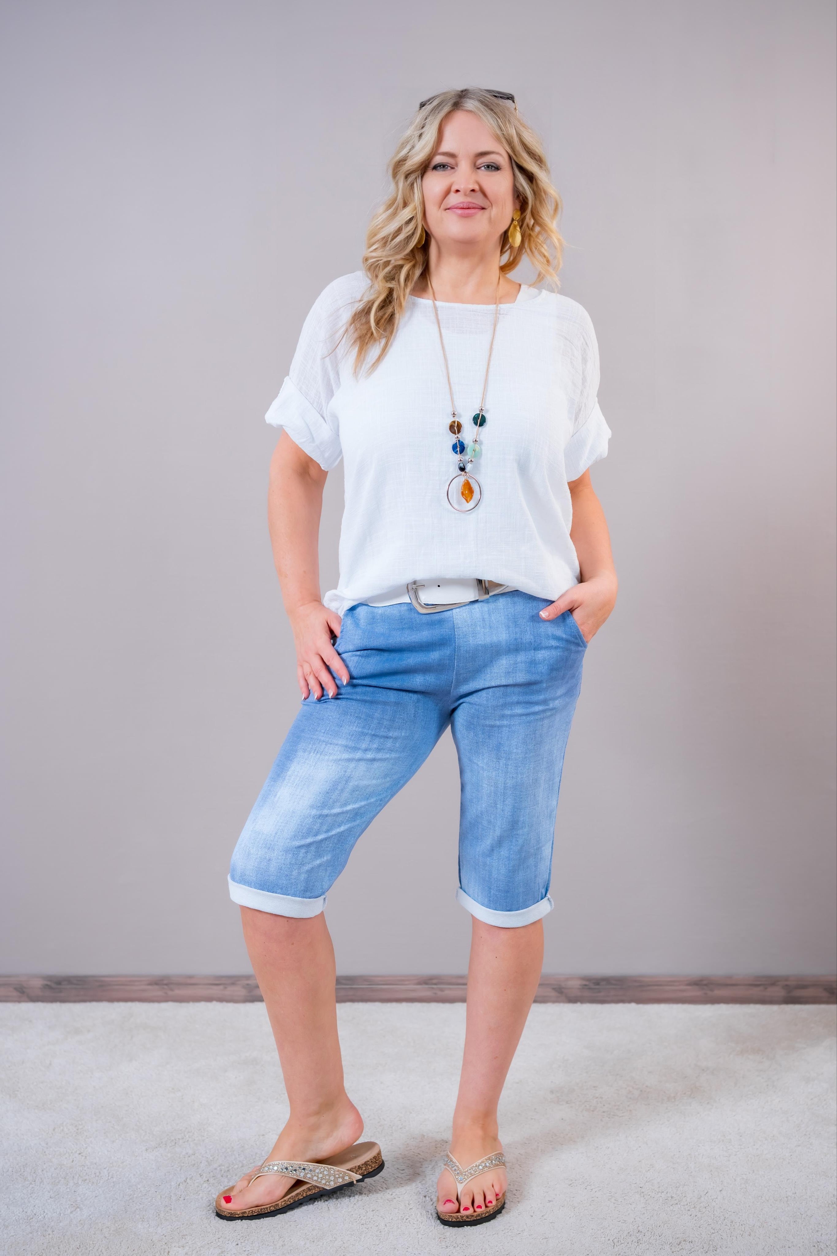 Jeans-Look Bermuda-Shorts, hellblau