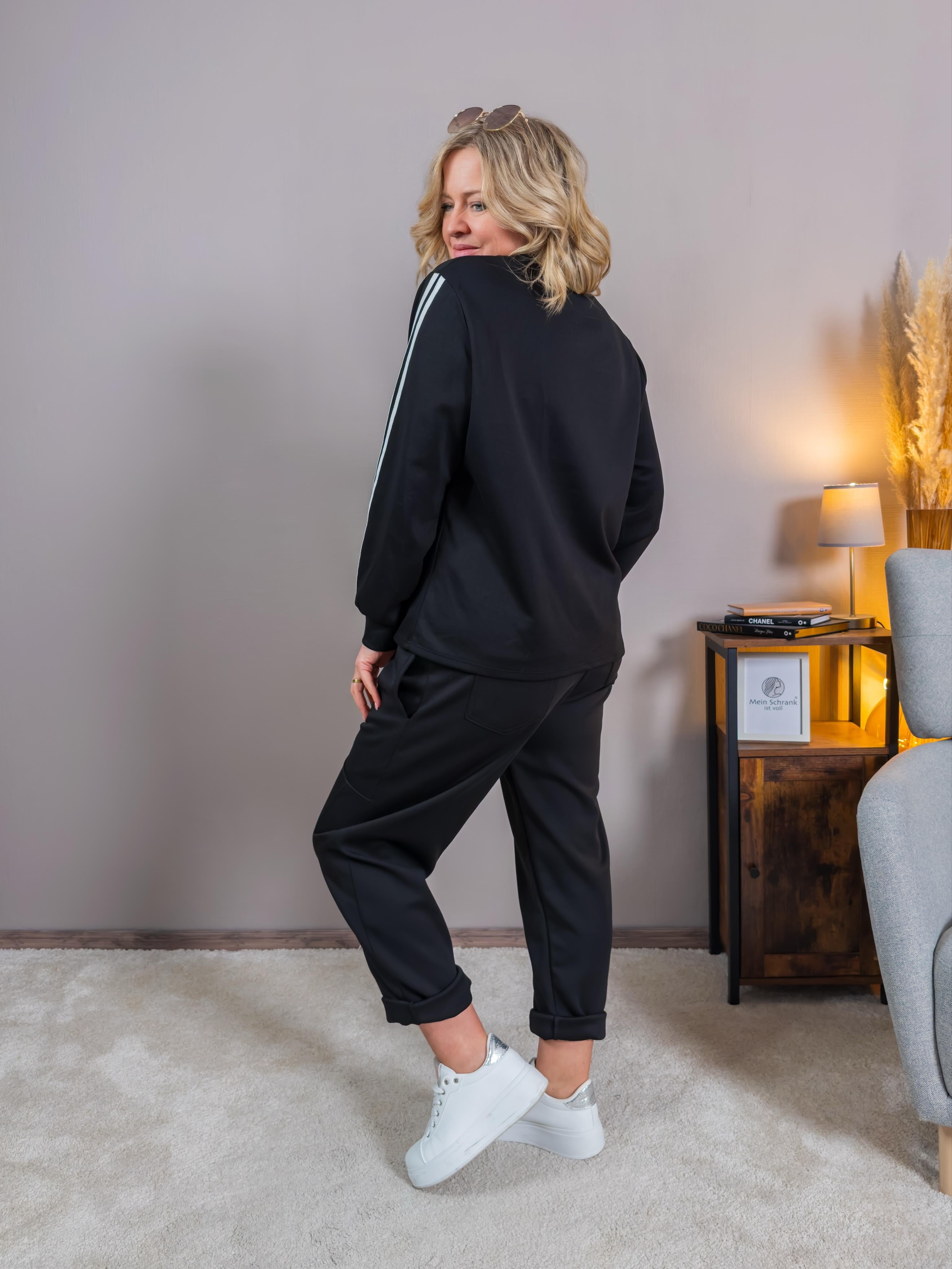 Relaxed Fit Sweatshirt mit Kontraststreifen, schwarz/weiß