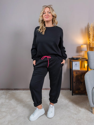 Jogger Hose mit Neon-Kordelzug, schwarz