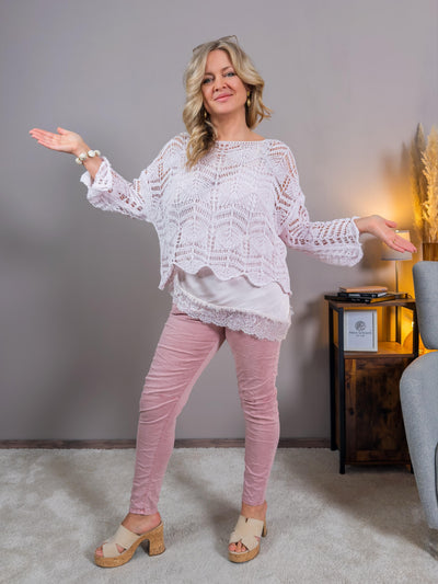 Häkelpullover, pastellrosa