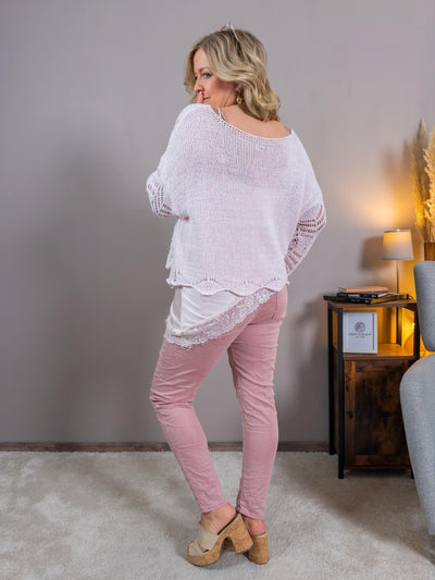 Häkelpullover, pastellrosa