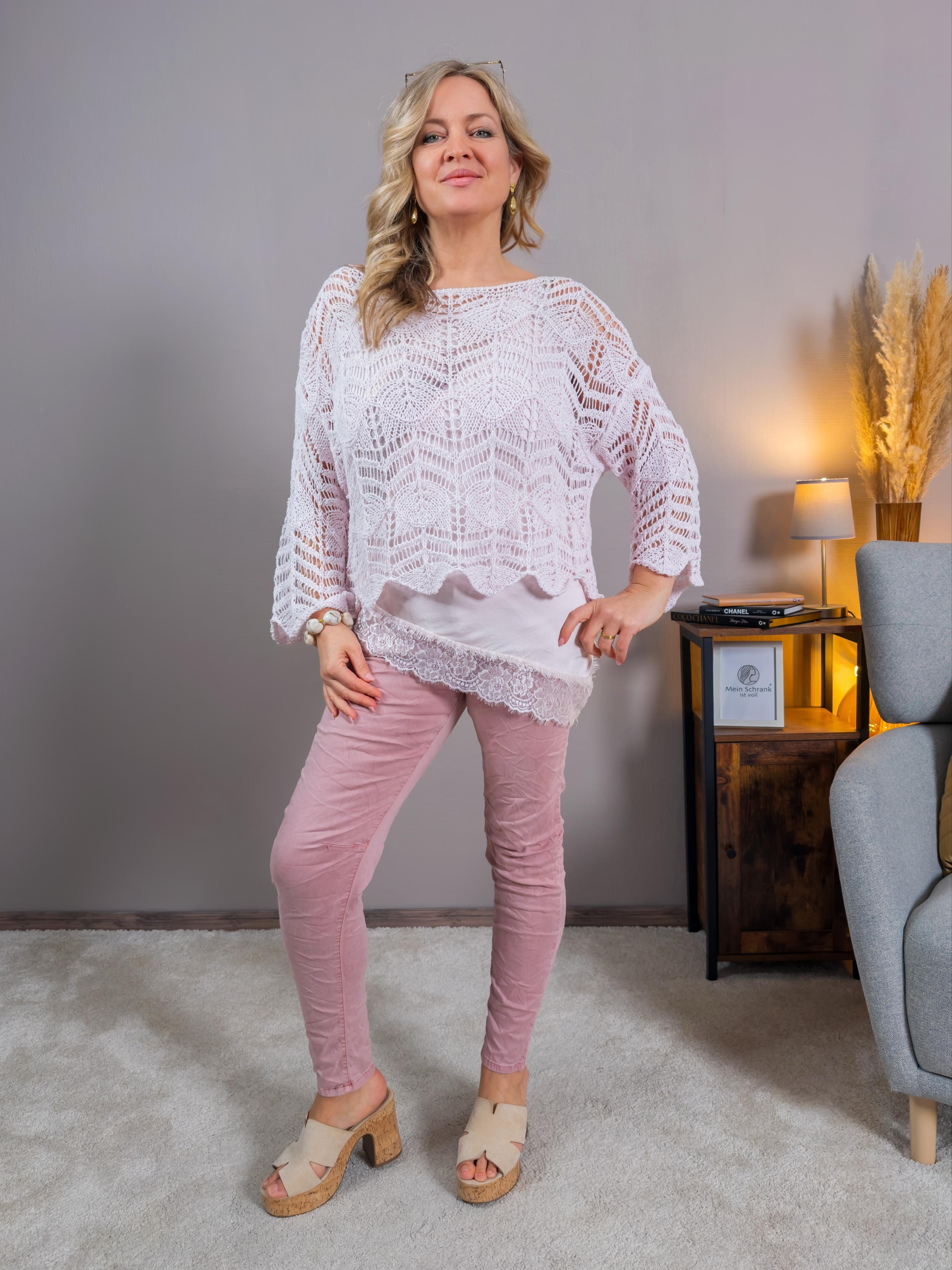 Häkelpullover, pastellrosa