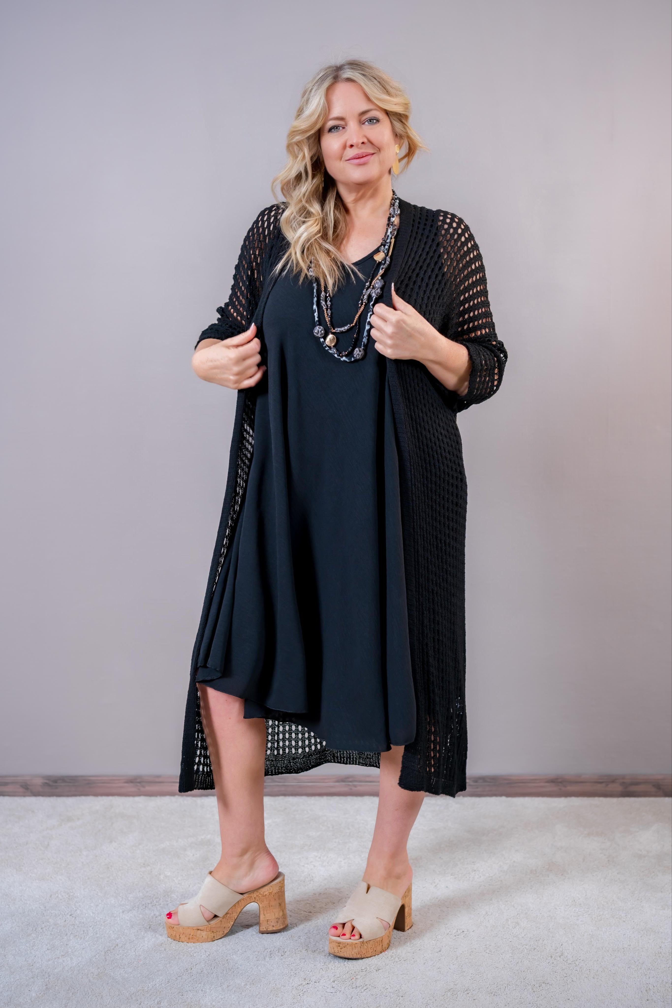 Elegantes Trägerkleid mit V-Ausschnitt, schwarz