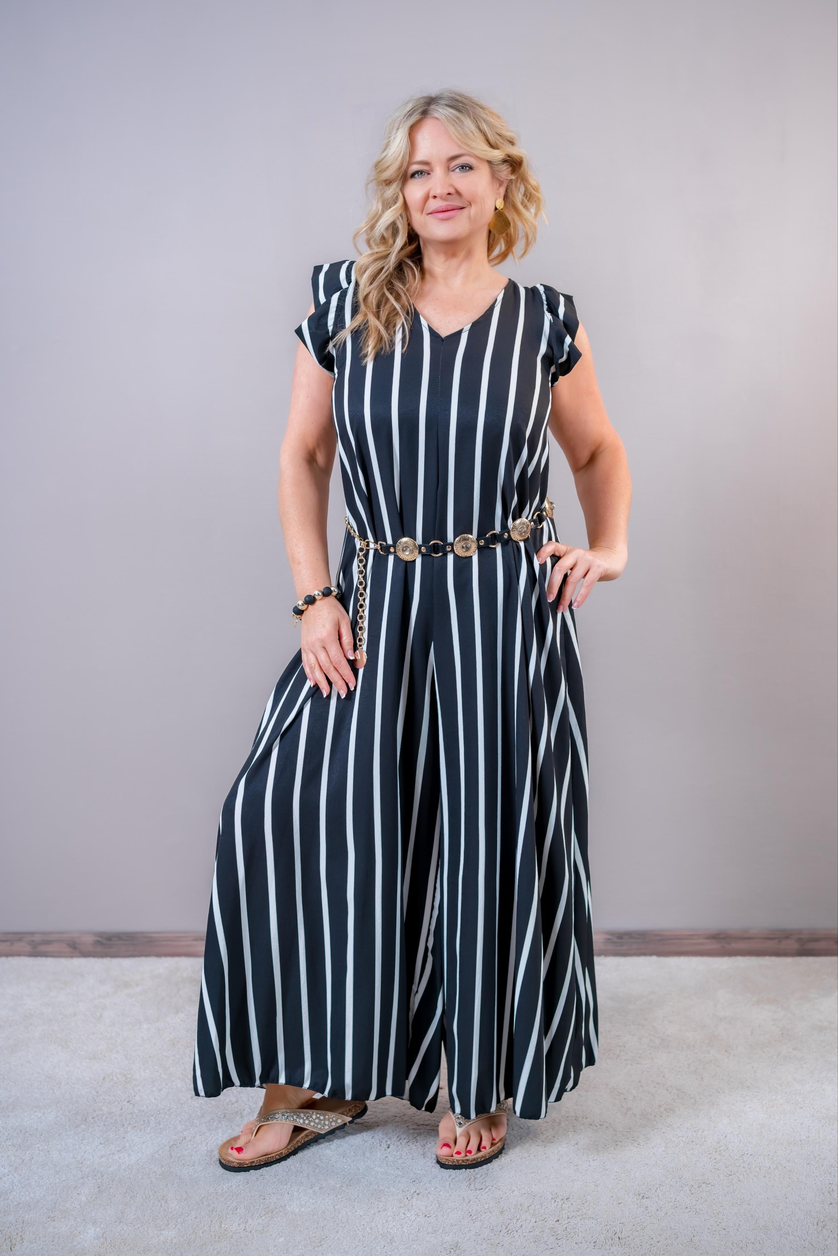 Jumpsuit, schwarz/weiß gestreift