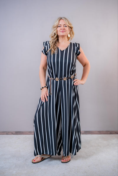 Jumpsuit, schwarz/weiß gestreift