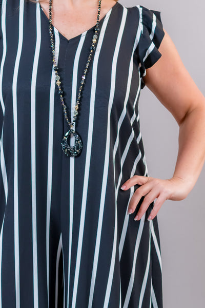 Jumpsuit, schwarz/weiß gestreift