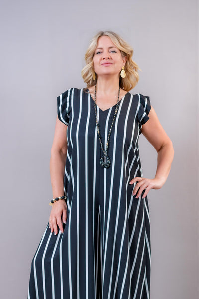 Jumpsuit, schwarz/weiß gestreift