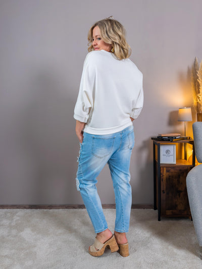 Sweatshirt mit mehrfarbigem Print, creme