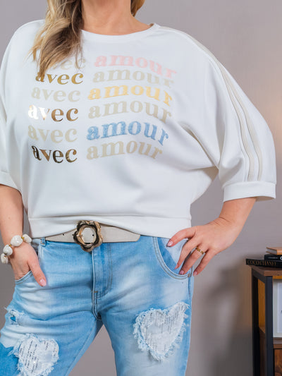 Sweatshirt mit mehrfarbigem Print, creme