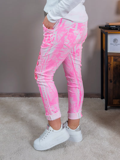Stretchhose 'YES', pink/weiß