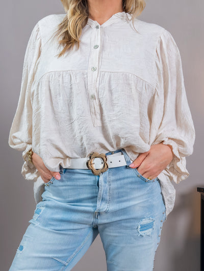 Bluse mit floralem Muster und Fledermausärmeln, creme