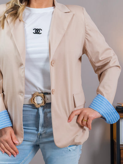 Blazer mit Kontrastmanschette, beige