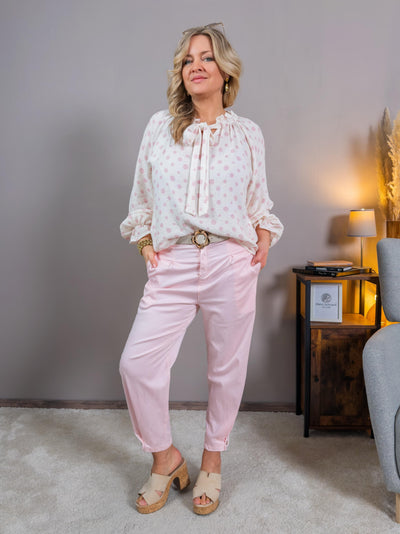 Leichte Bluse mit Punkte-Design, rosa/weiß