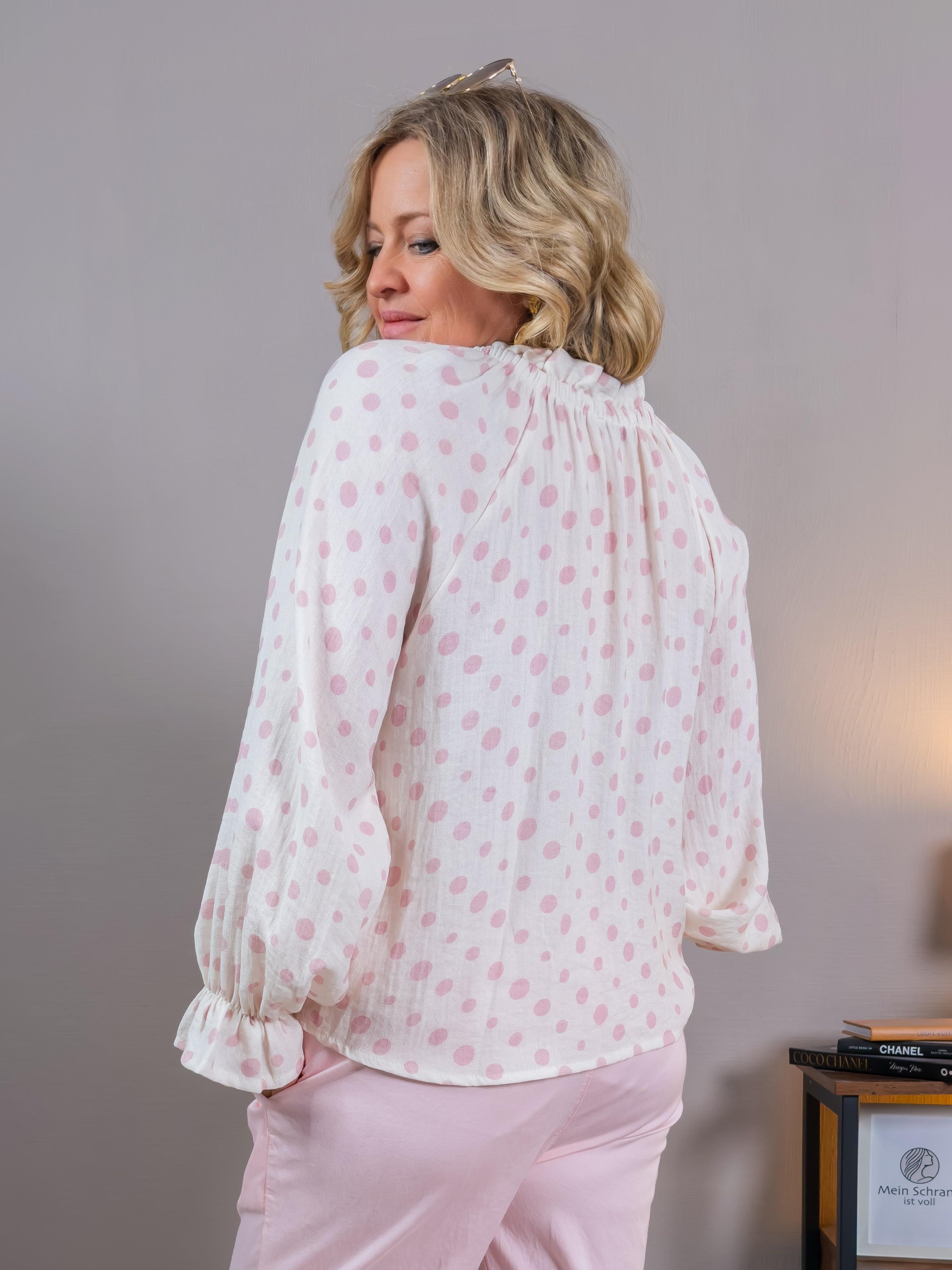 Leichte Bluse mit Punkte-Design, rosa/weiß