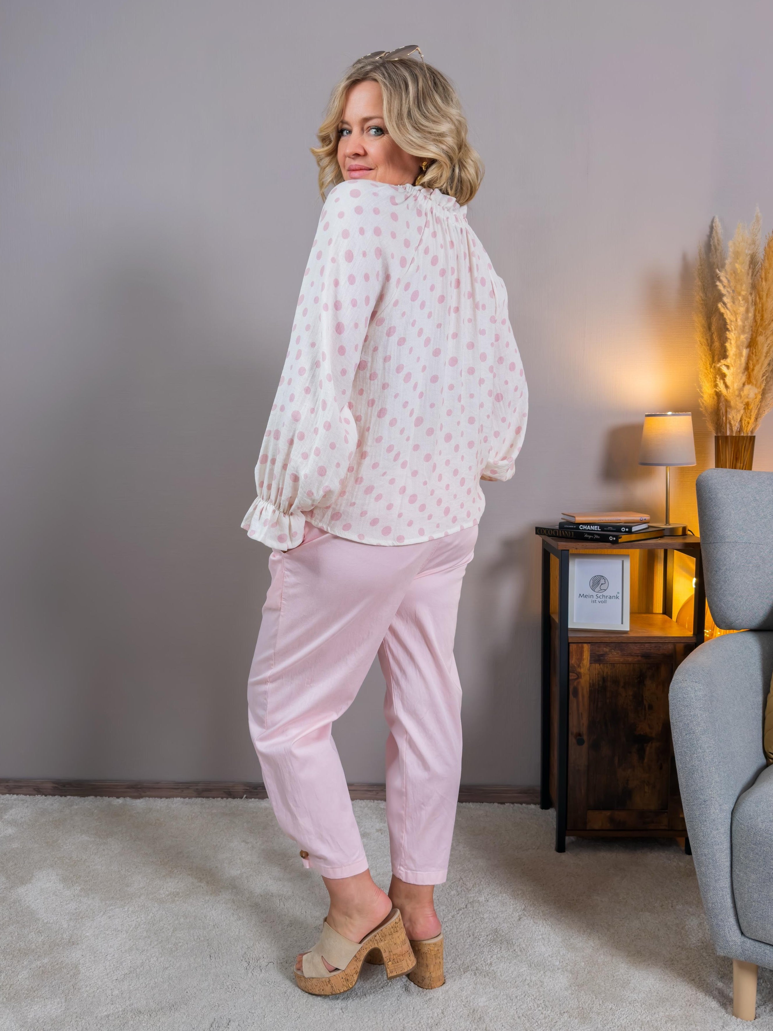 Leichte Bluse mit Punkte-Design, rosa/weiß