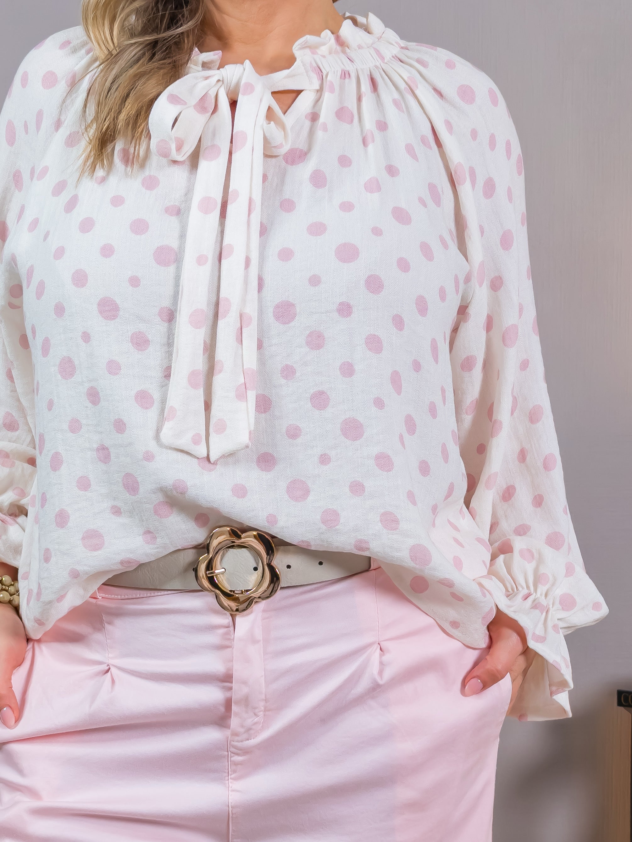 Leichte Bluse mit Punkte-Design, rosa/weiß