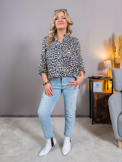 Stylische Viskose-Bluse mit Leo-Muster