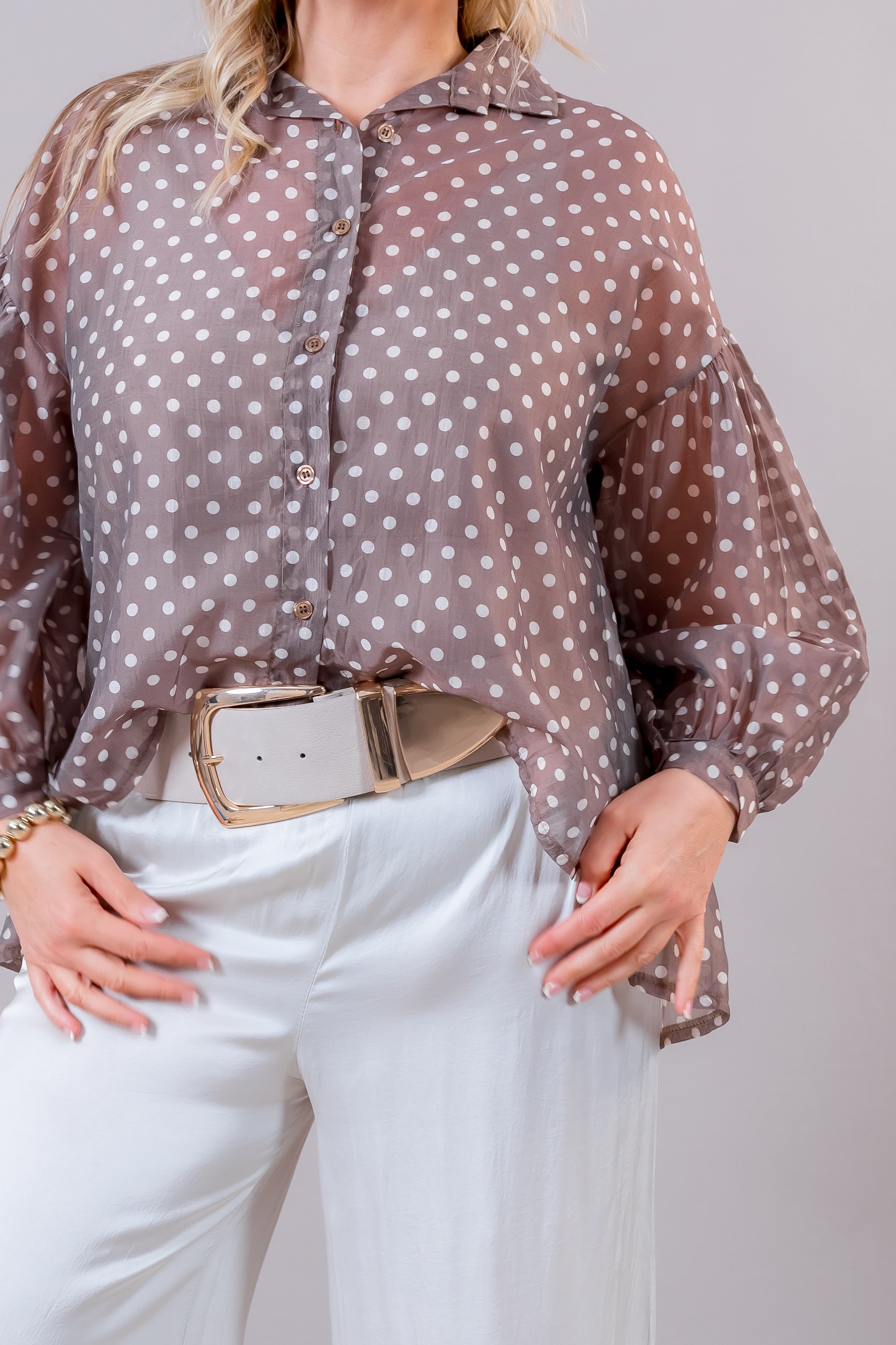 Tunika-Bluse mit Punkten, braun/creme