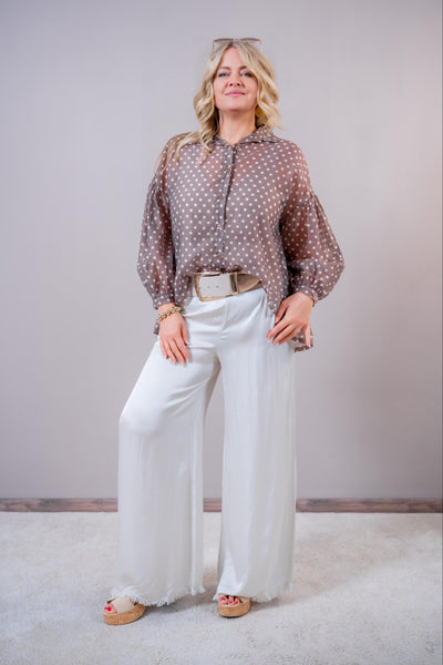 Tunika-Bluse mit Punkten, braun/creme