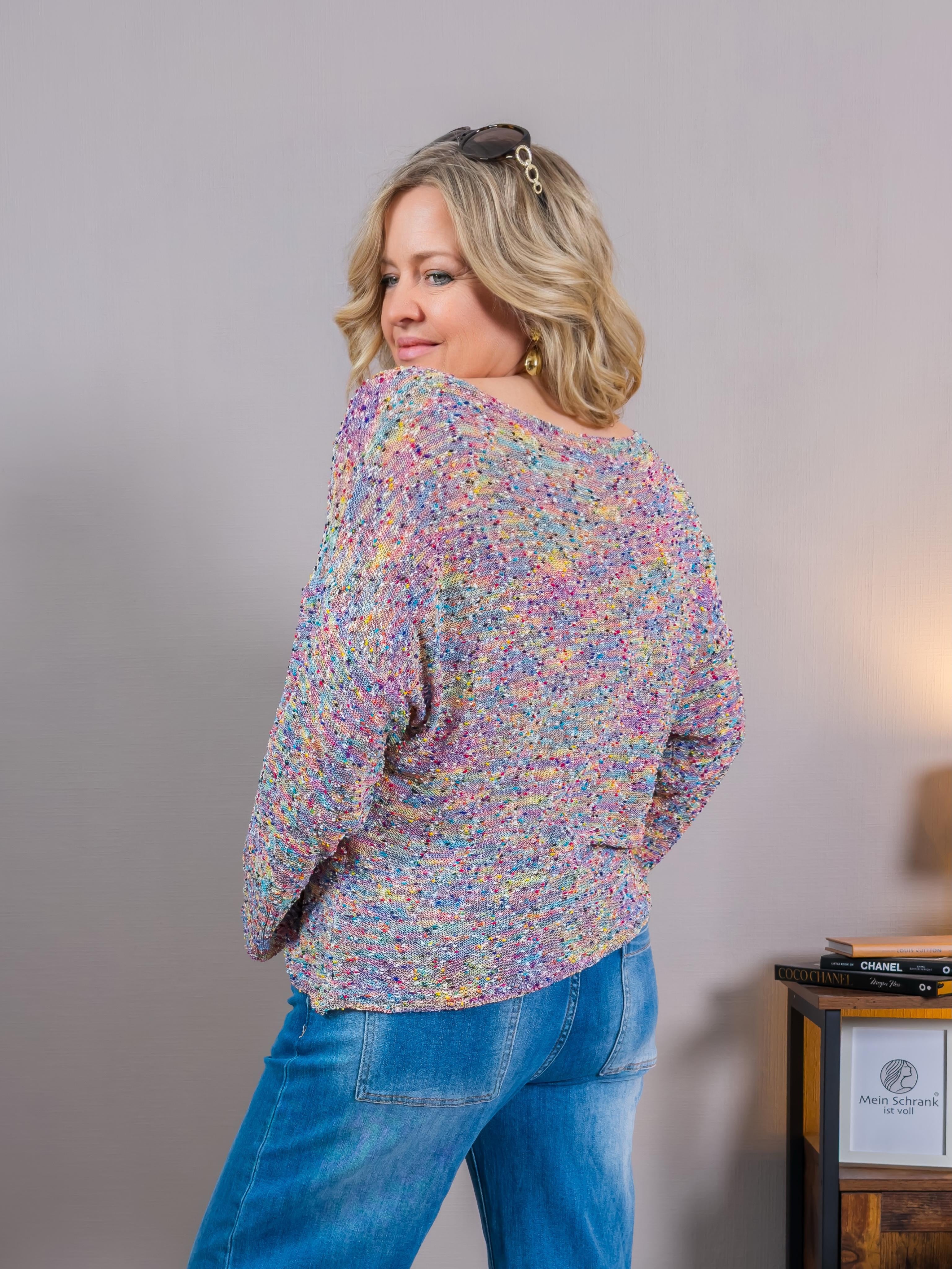 Mehrfarbiger Feinstrickpullover im Allover-Design