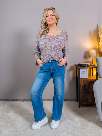 Mehrfarbiger Feinstrickpullover im Allover-Design