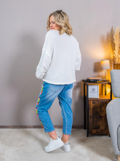 Sweatshirt mit Print "PEACE & LOVE", weiß