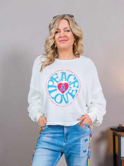 Sweatshirt mit Print "PEACE & LOVE", weiß
