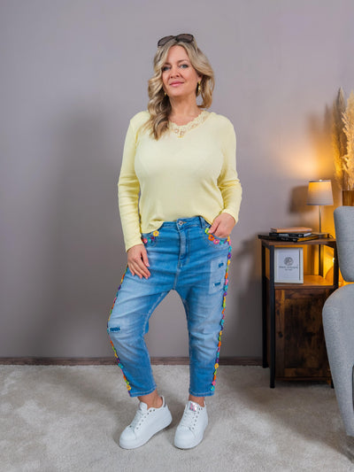 Langarm-Shirt mit Spitze, gelb