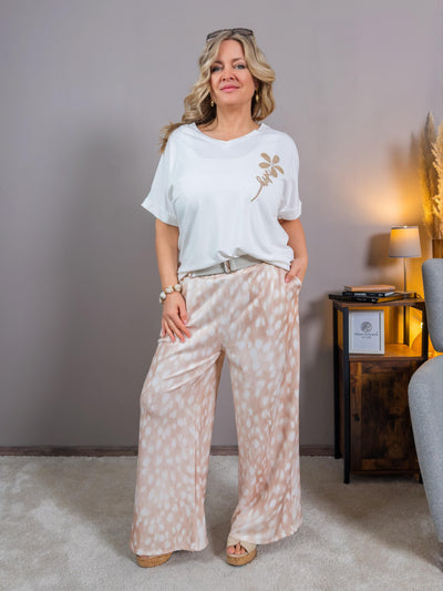 Fließende Hose mit sanftem Animal-Print, creme/beige
