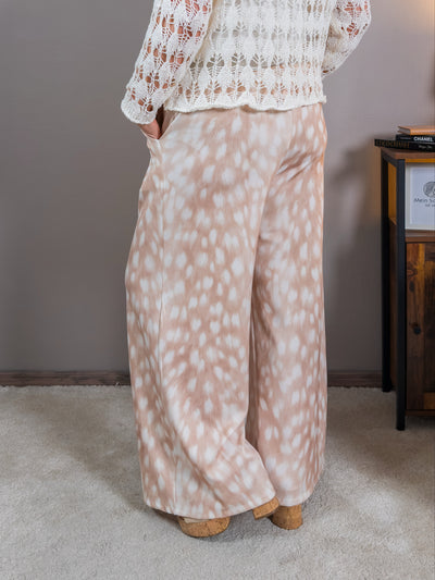 Fließende Hose mit sanftem Animal-Print, creme/beige