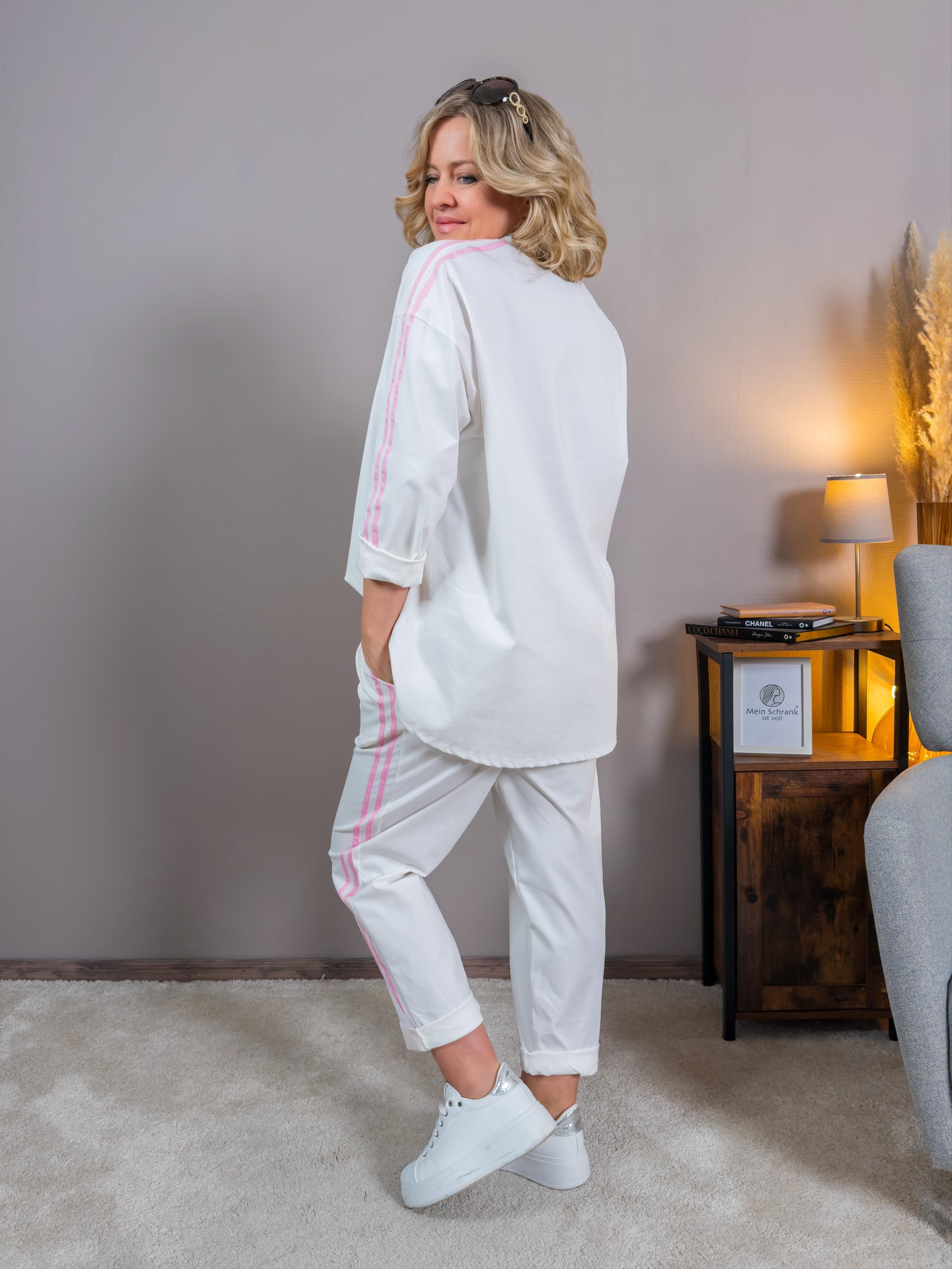 Sweatshirt mit Kontraststreifen, off-white/rosa