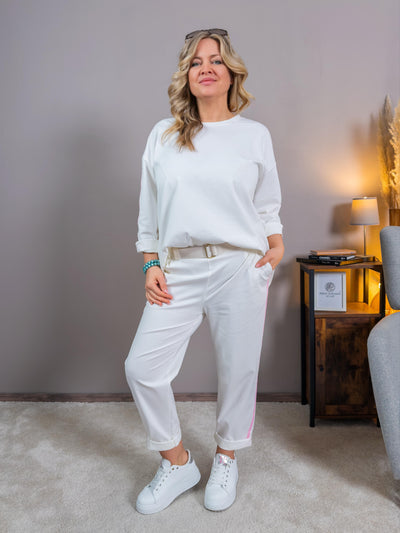 Sportliche Streifen Hose in Off-White/Rosa