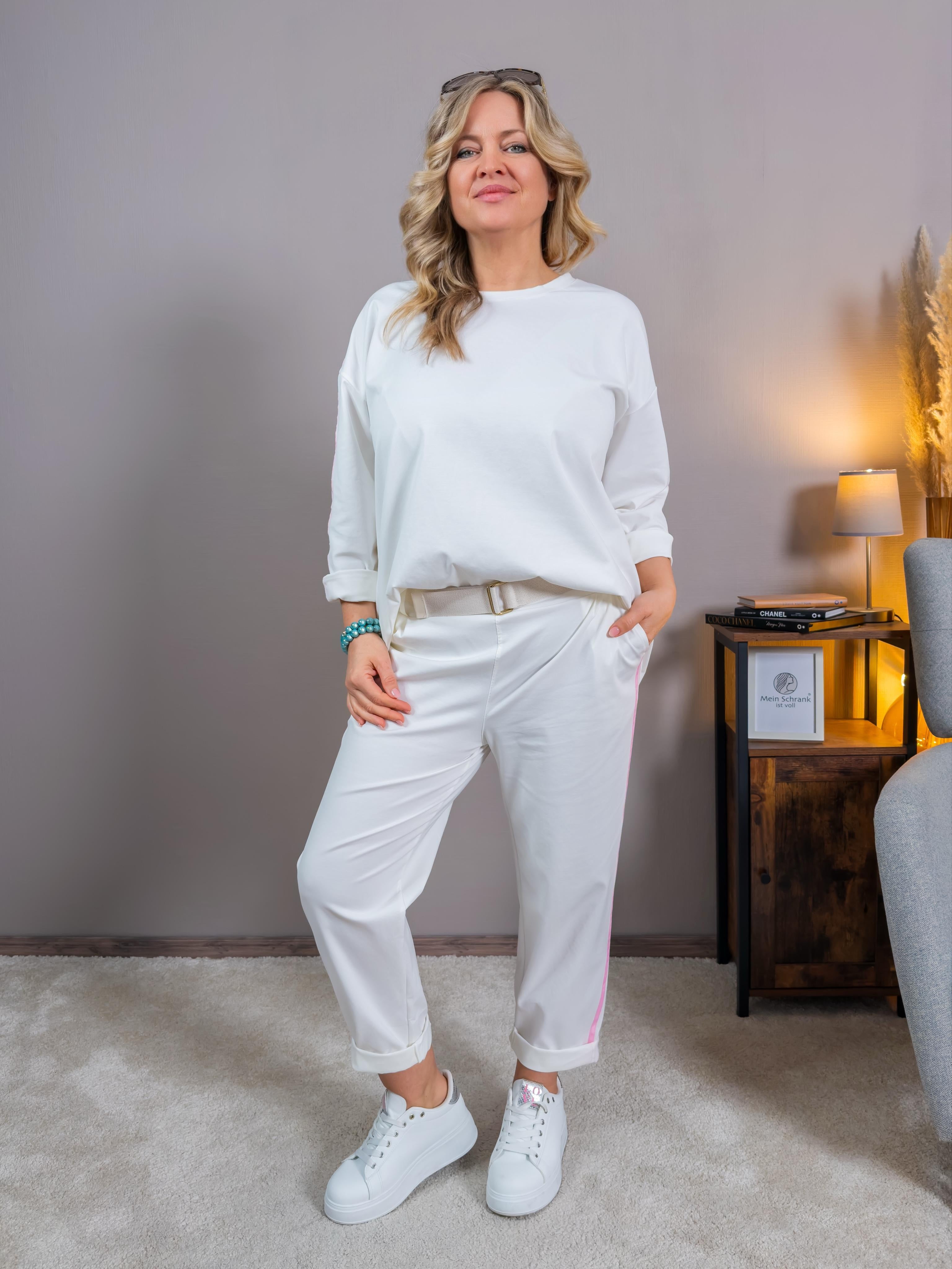 Sweatshirt mit Kontraststreifen, off-white/rosa