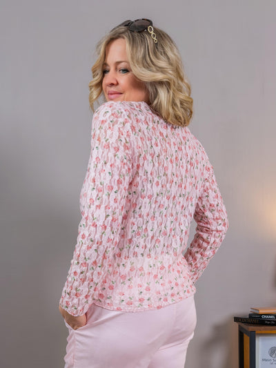 Leichtes Spitzen-Langarmshirt mit Blumen-Muster, rosa