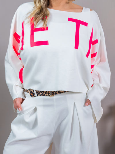 Kurzer Sweater mit Neon-Print, off-white