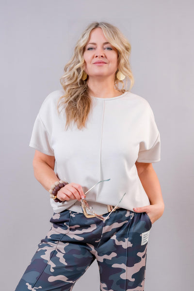 Oversized Sweatshirt mit Bündchenabschluss, creme-beige