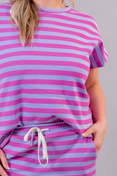 Zweiteiler "Candy Stripes" - Shirt & Shorts im Streifenlook, pink/flieder