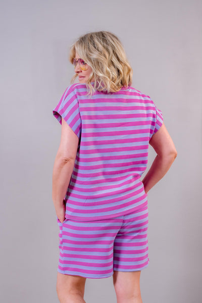 Zweiteiler "Candy Stripes" - Shirt & Shorts im Streifenlook, pink/flieder